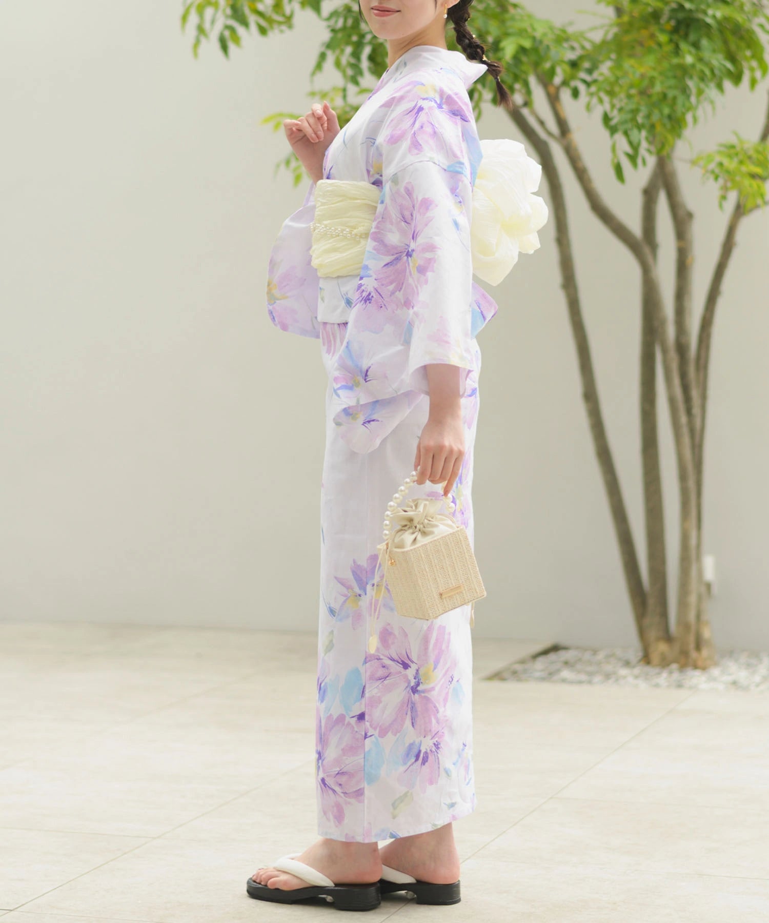 夏恋浴衣 マーガレットの花便り 下駄付き5点セット(浴衣・兵児帯・腰紐×2・下駄)