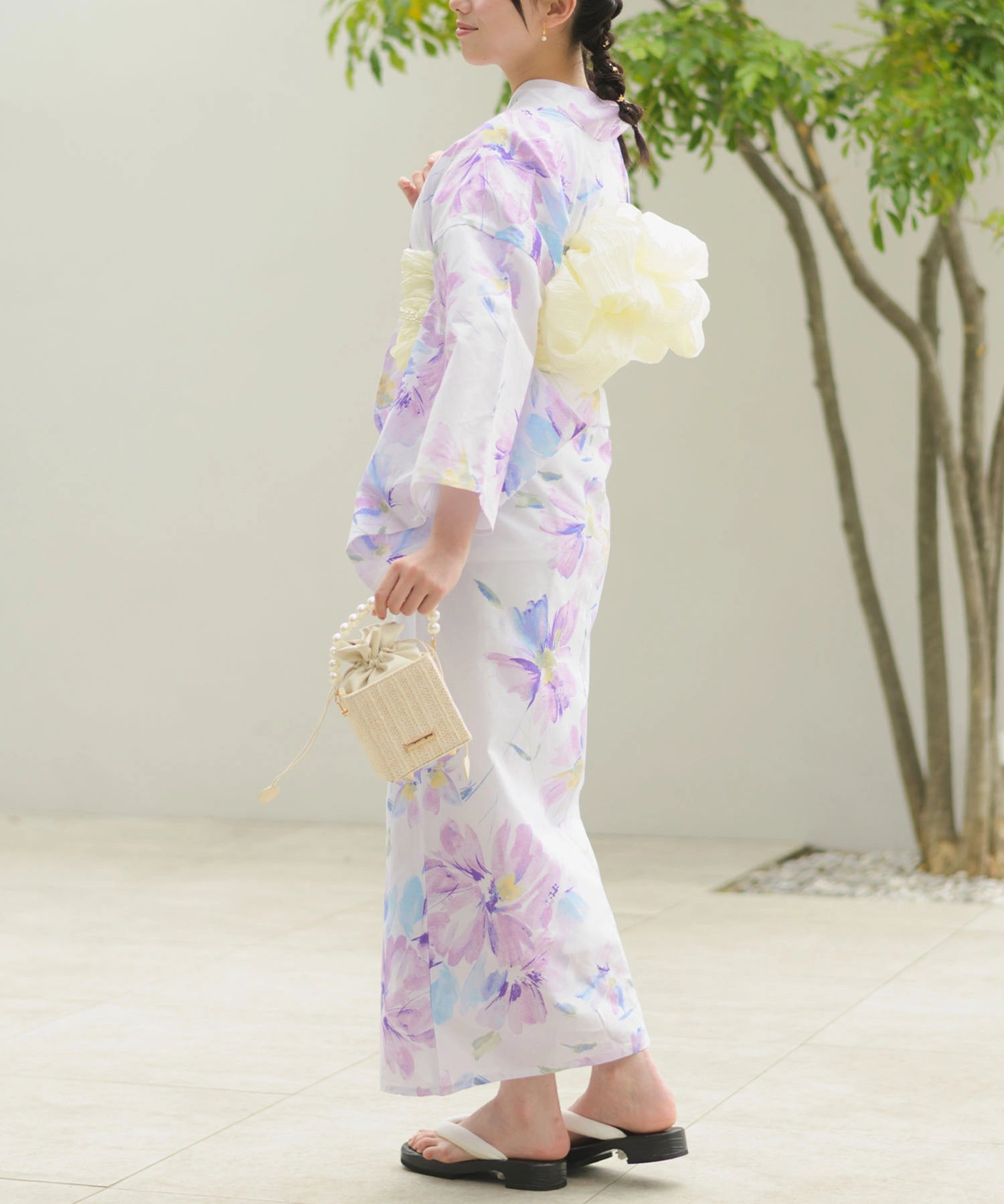 夏恋浴衣 マーガレットの花便り 下駄付き5点セット(浴衣・兵児帯・腰紐×2・下駄)