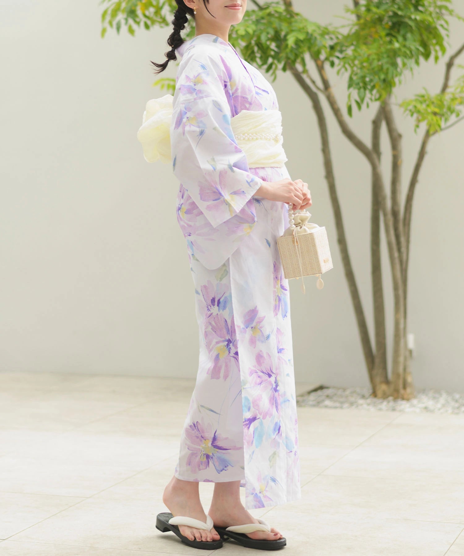 夏恋浴衣 マーガレットの花便り 下駄付き5点セット(浴衣・兵児帯・腰紐×2・下駄)