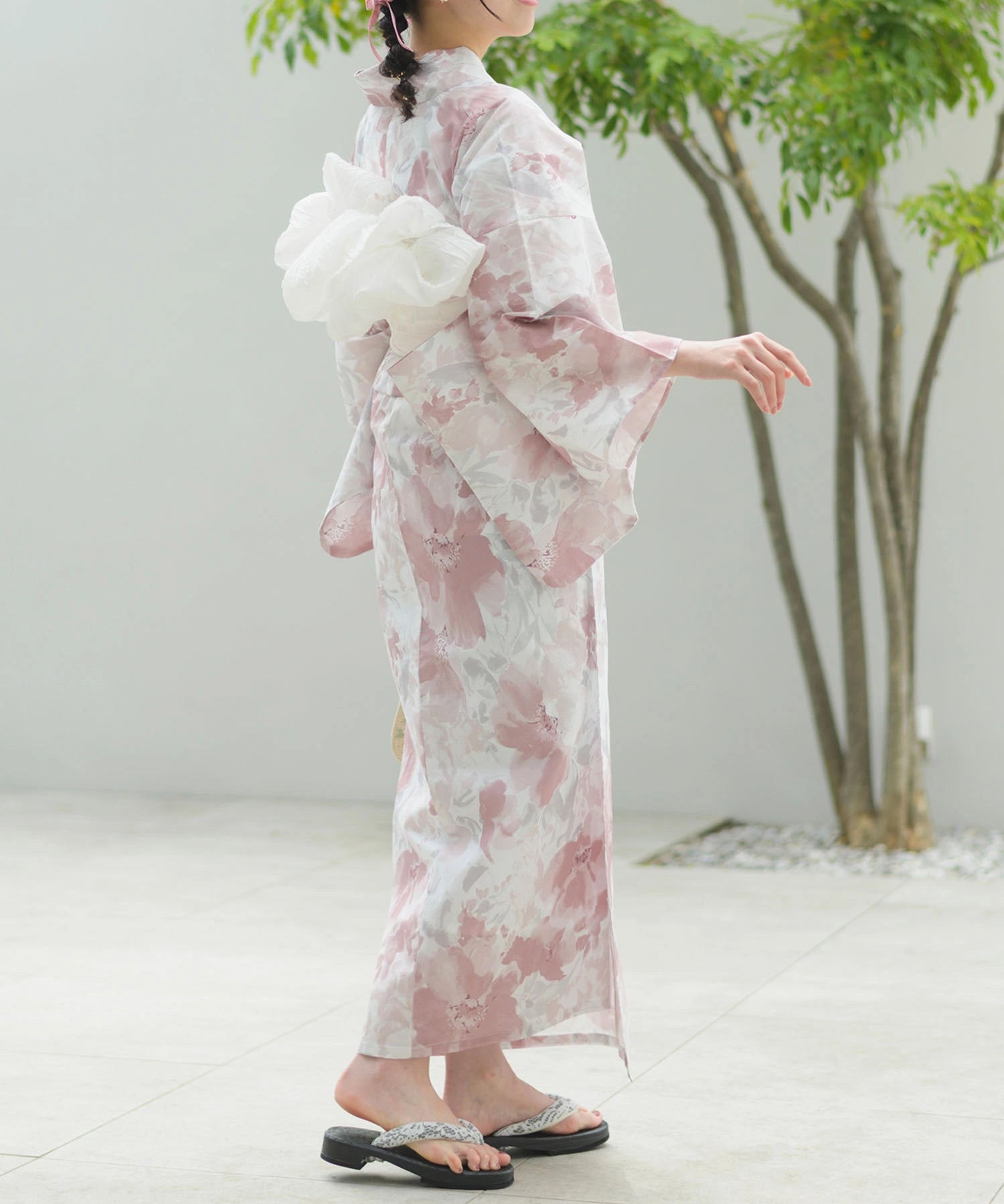 夏恋浴衣 恋花模様 下駄付き5点セット(浴衣・兵児帯・腰紐×2・下駄)