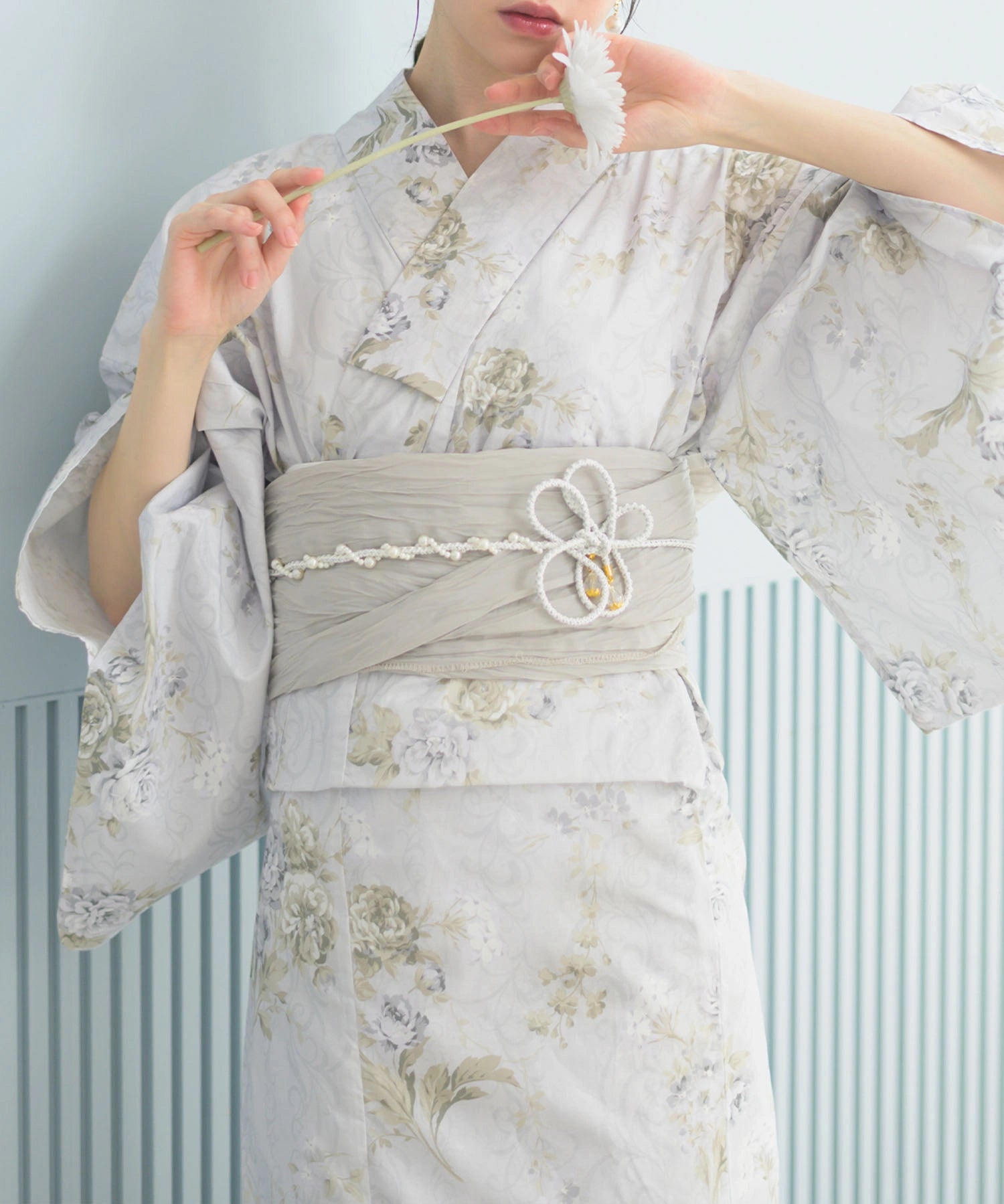 夏恋浴衣 ロココ調まったりミントミルク 4点セット(浴衣・兵児帯・腰紐×2)