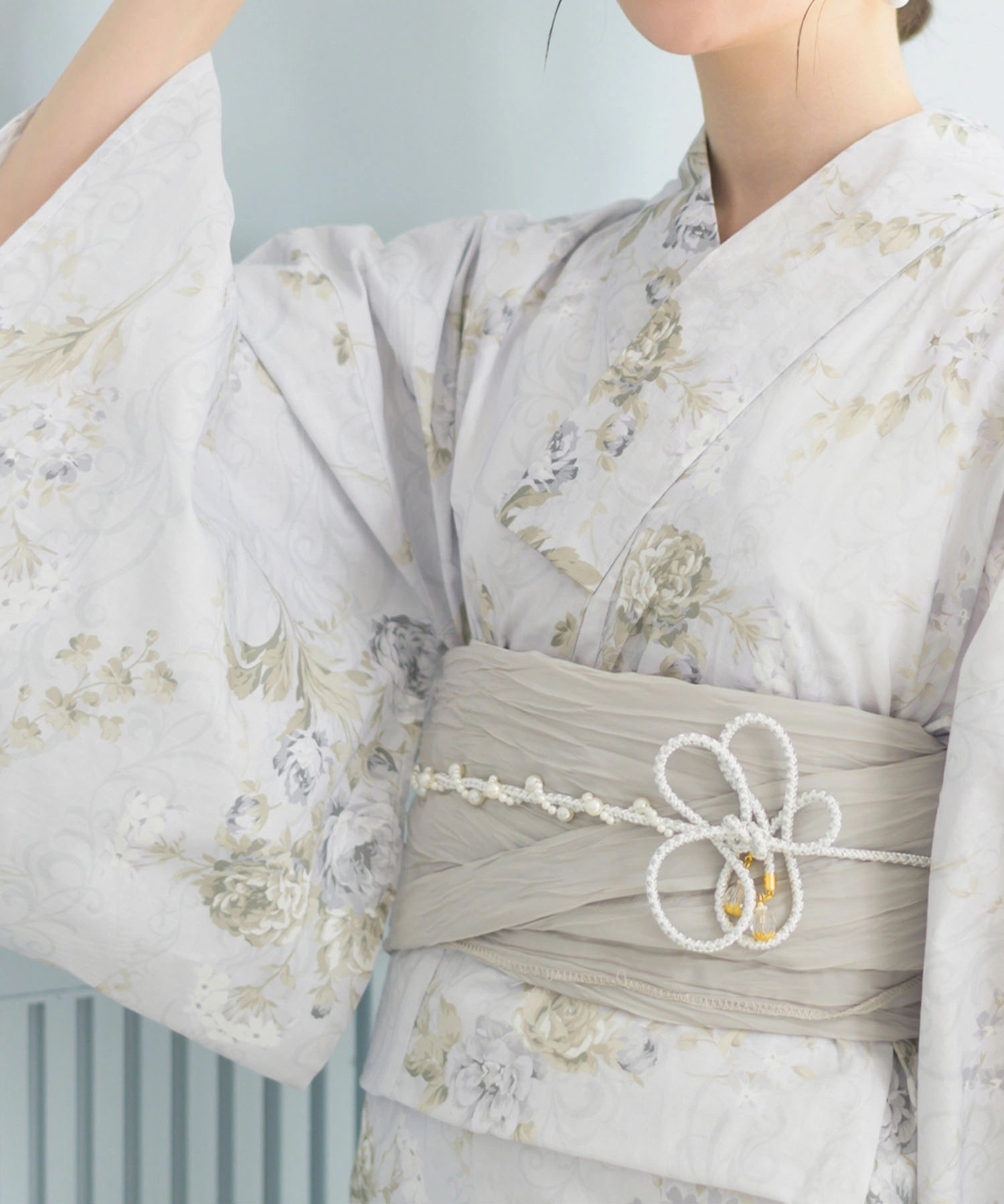 夏恋浴衣 ロココ調まったりミントミルク 4点セット(浴衣・兵児帯・腰紐×2)