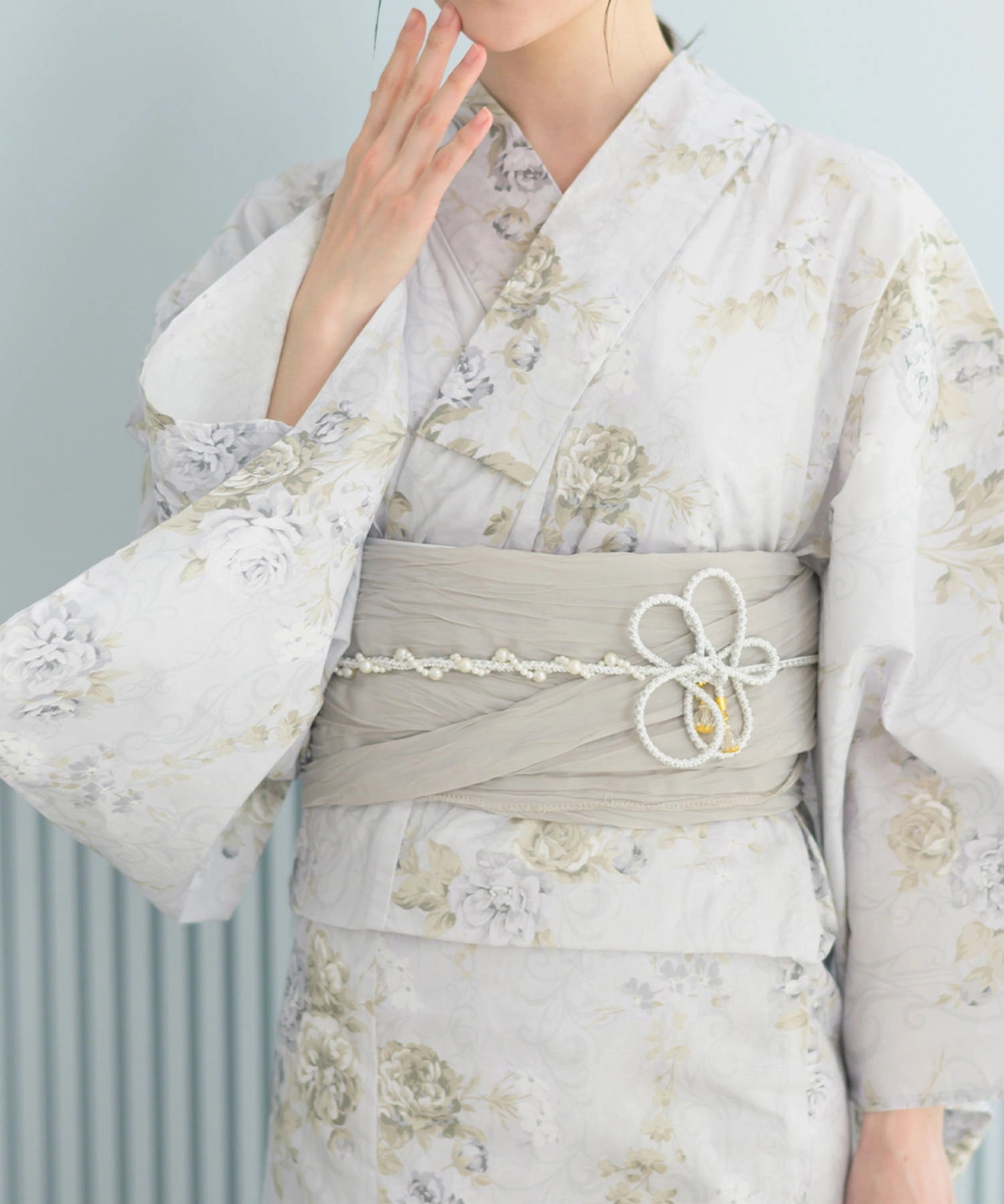 夏恋浴衣 ロココ調まったりミントミルク 4点セット(浴衣・兵児帯・腰紐×2)