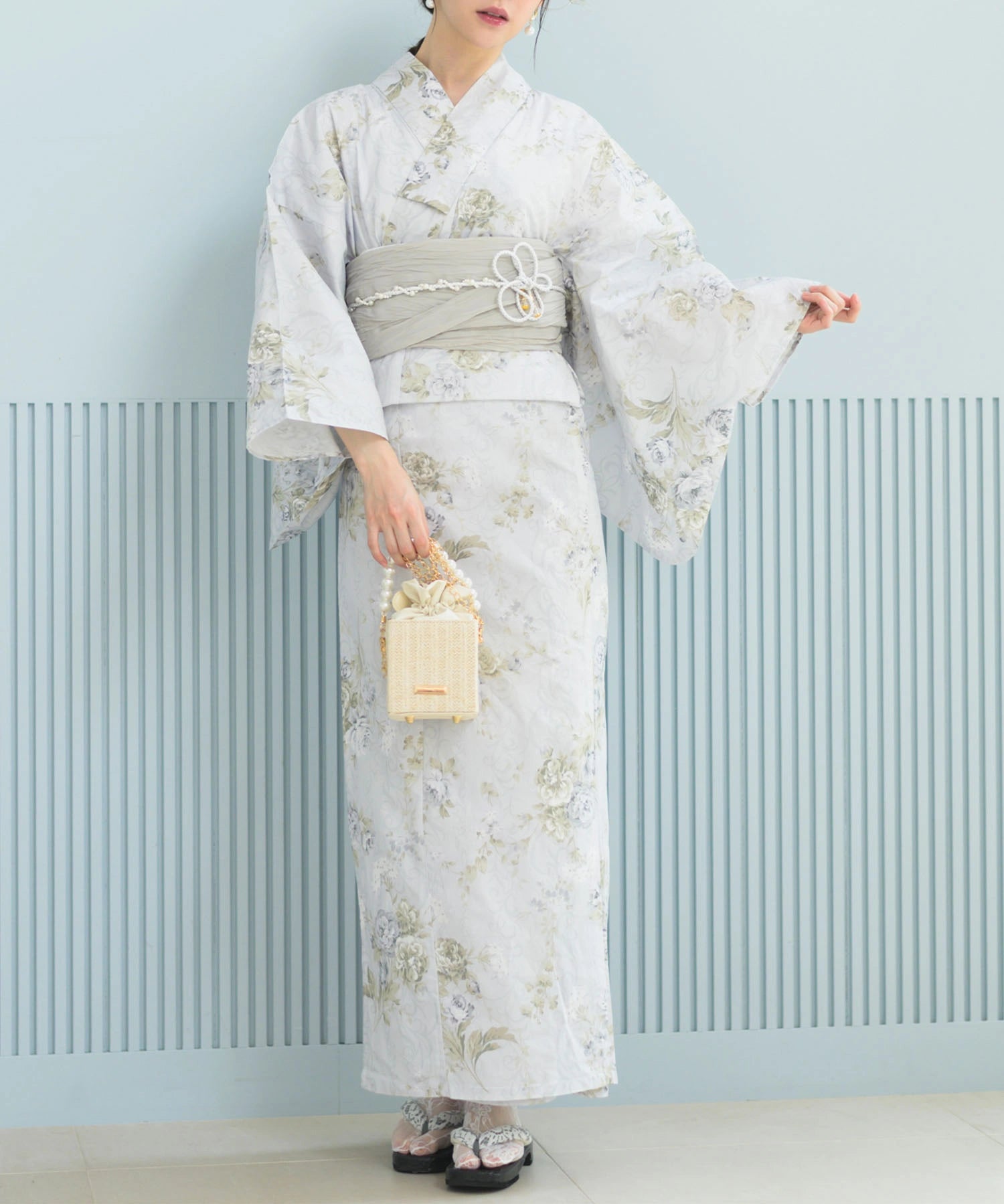 夏恋浴衣 ロココ調まったりミントミルク 4点セット(浴衣・兵児帯・腰紐×2)