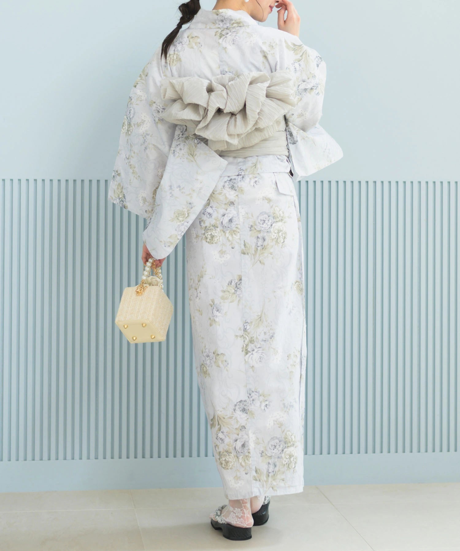 夏恋浴衣 ロココ調まったりミントミルク 下駄付き5点セット(浴衣・兵児帯・腰紐×2・下駄)