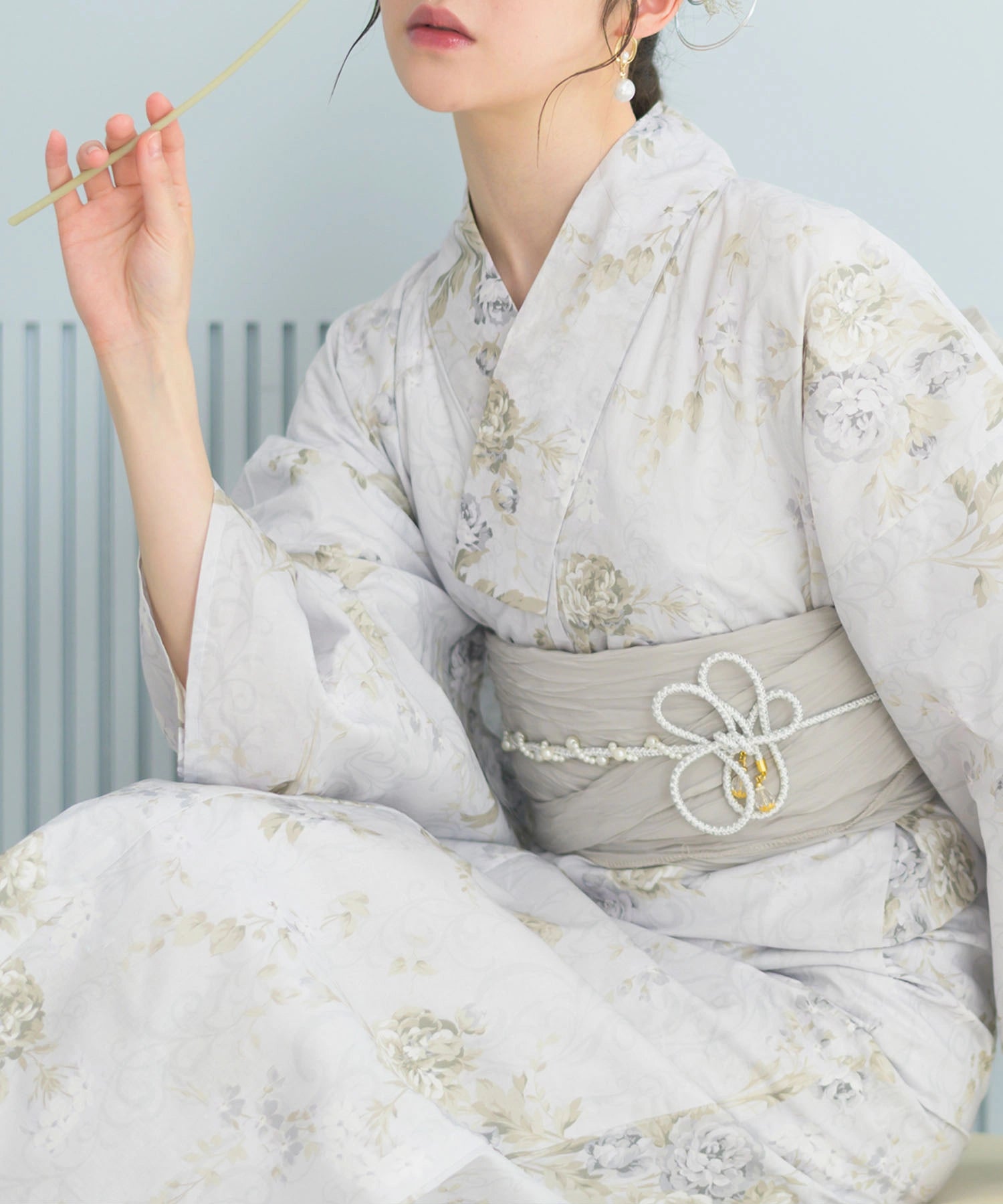 夏恋浴衣 ロココ調まったりミントミルク 4点セット(浴衣・兵児帯・腰紐×2)