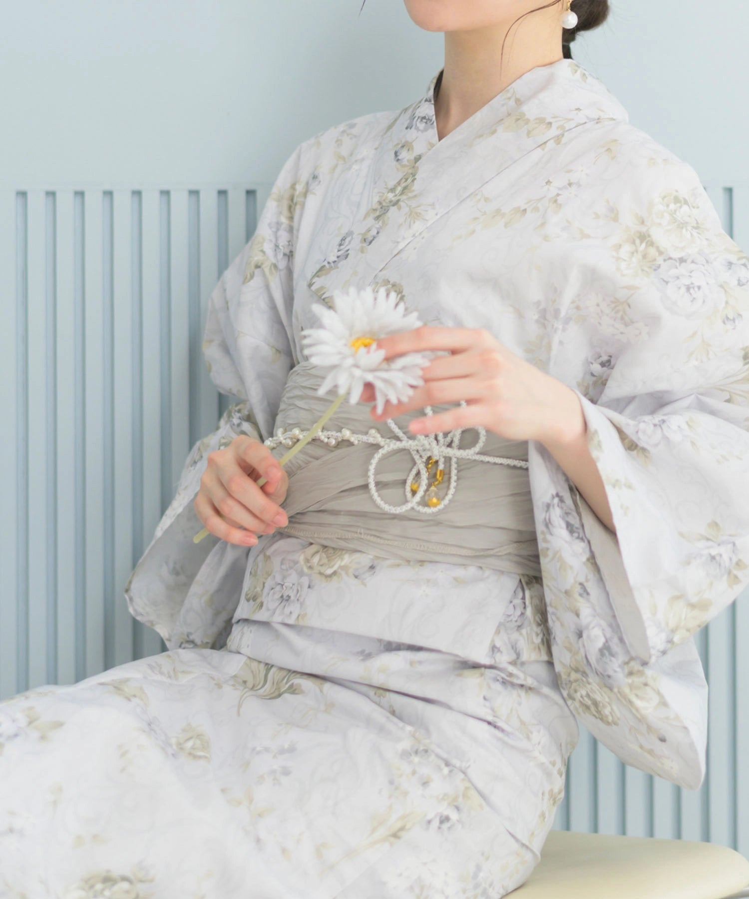 夏恋浴衣 ロココ調まったりミントミルク 4点セット(浴衣・兵児帯・腰紐×2)