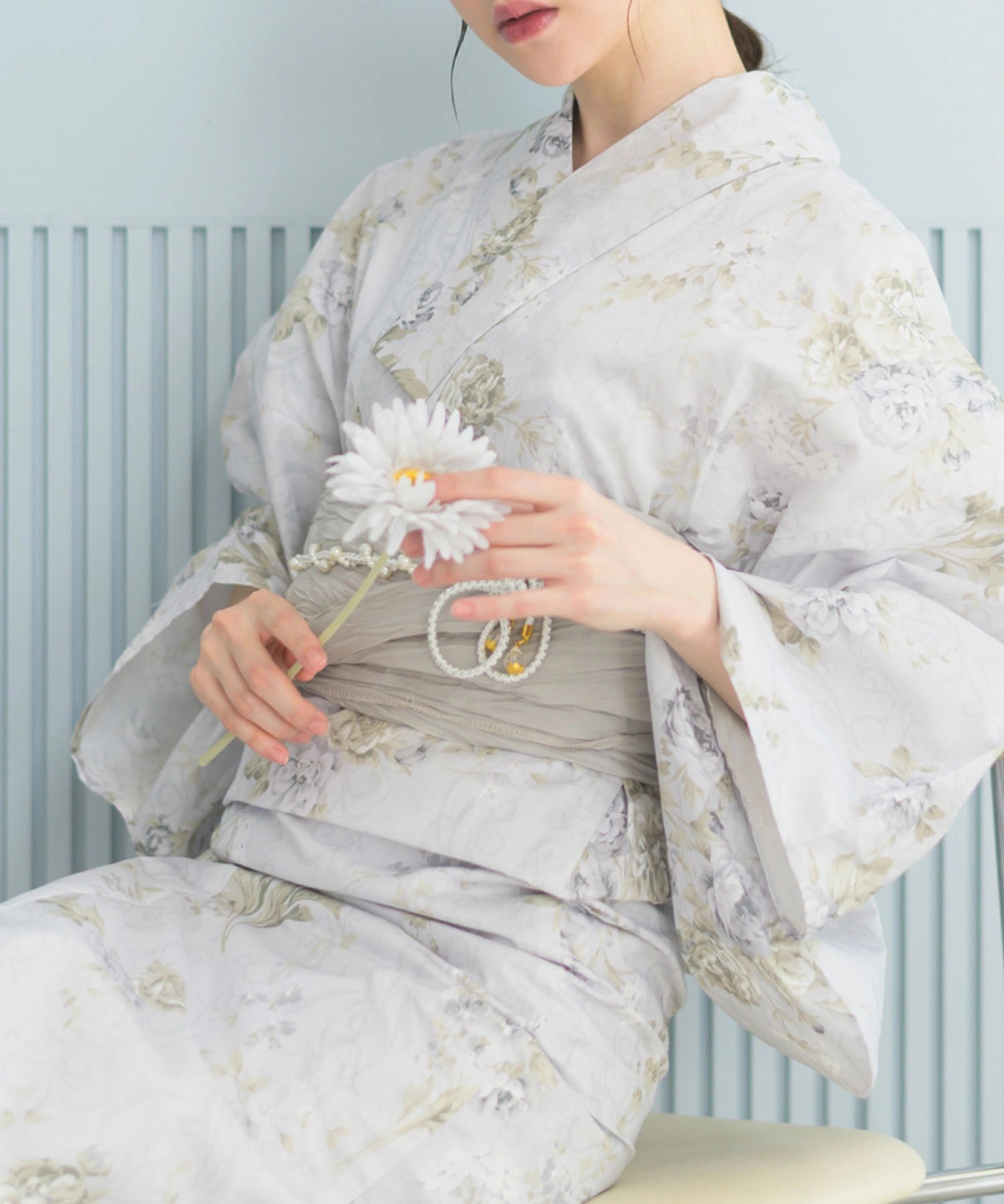 夏恋浴衣 ロココ調まったりミントミルク 4点セット(浴衣・兵児帯・腰紐×2)