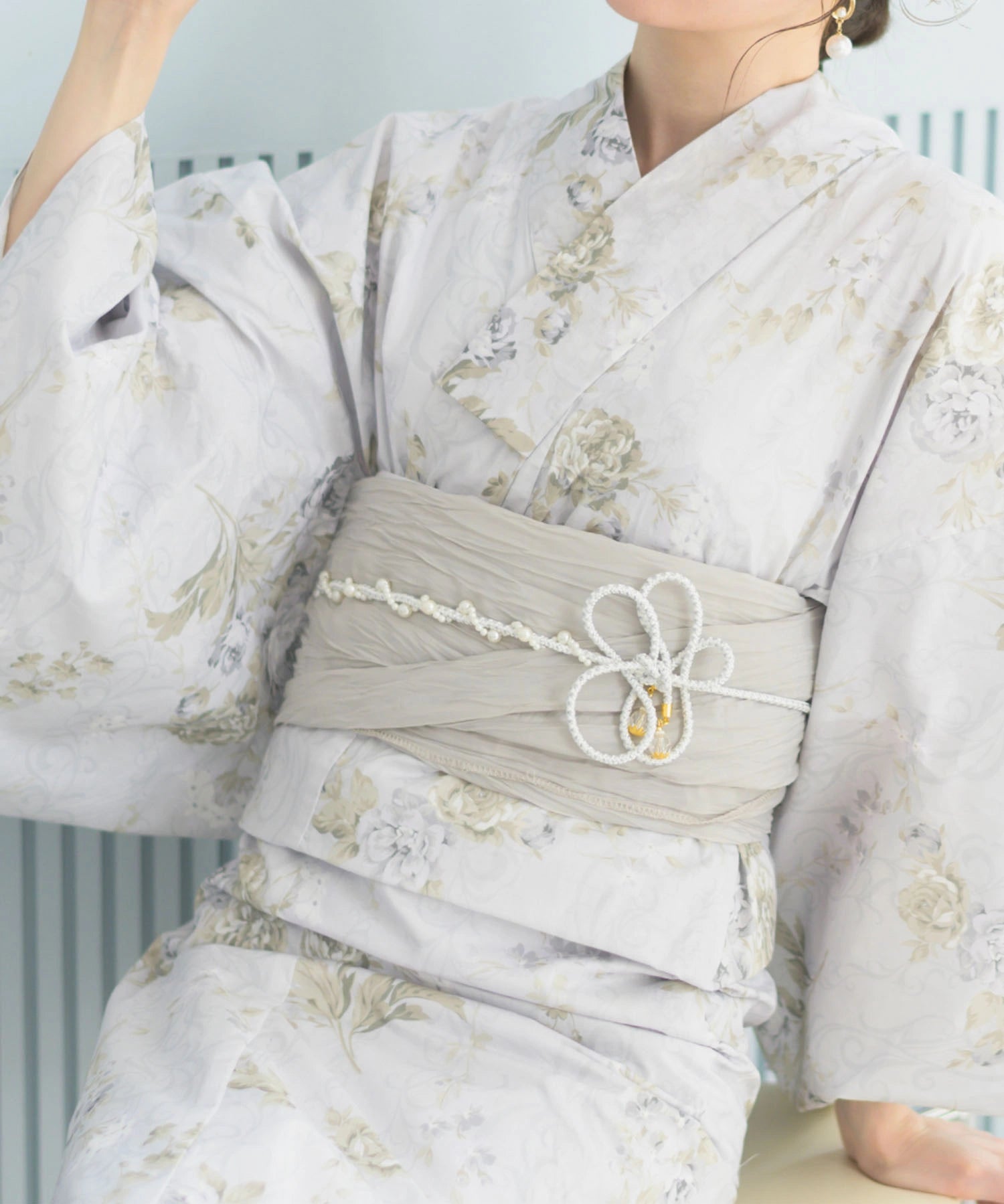 夏恋浴衣 ロココ調まったりミントミルク 4点セット(浴衣・兵児帯・腰紐×2)