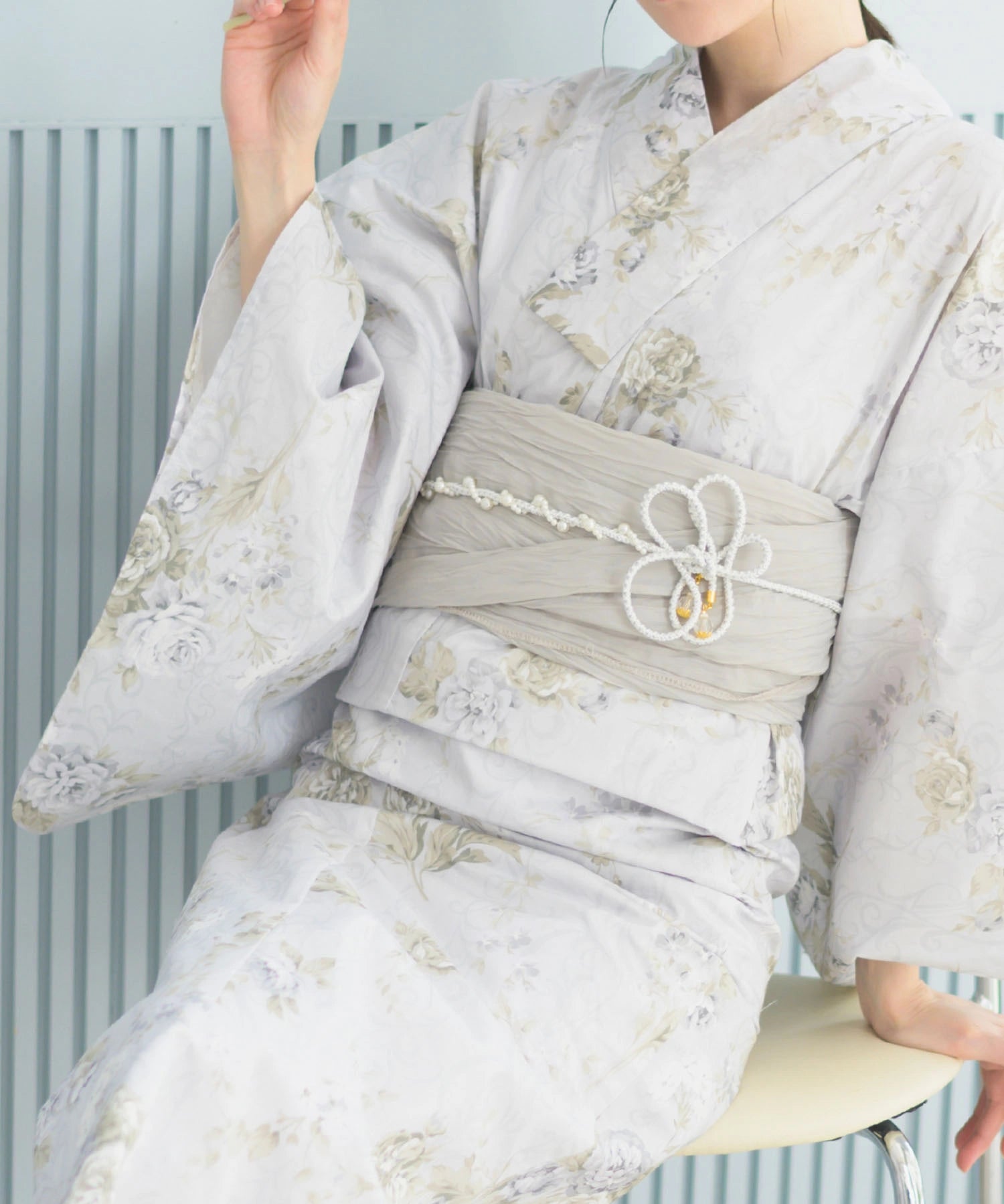 夏恋浴衣 ロココ調まったりミントミルク 4点セット(浴衣・兵児帯・腰紐×2)