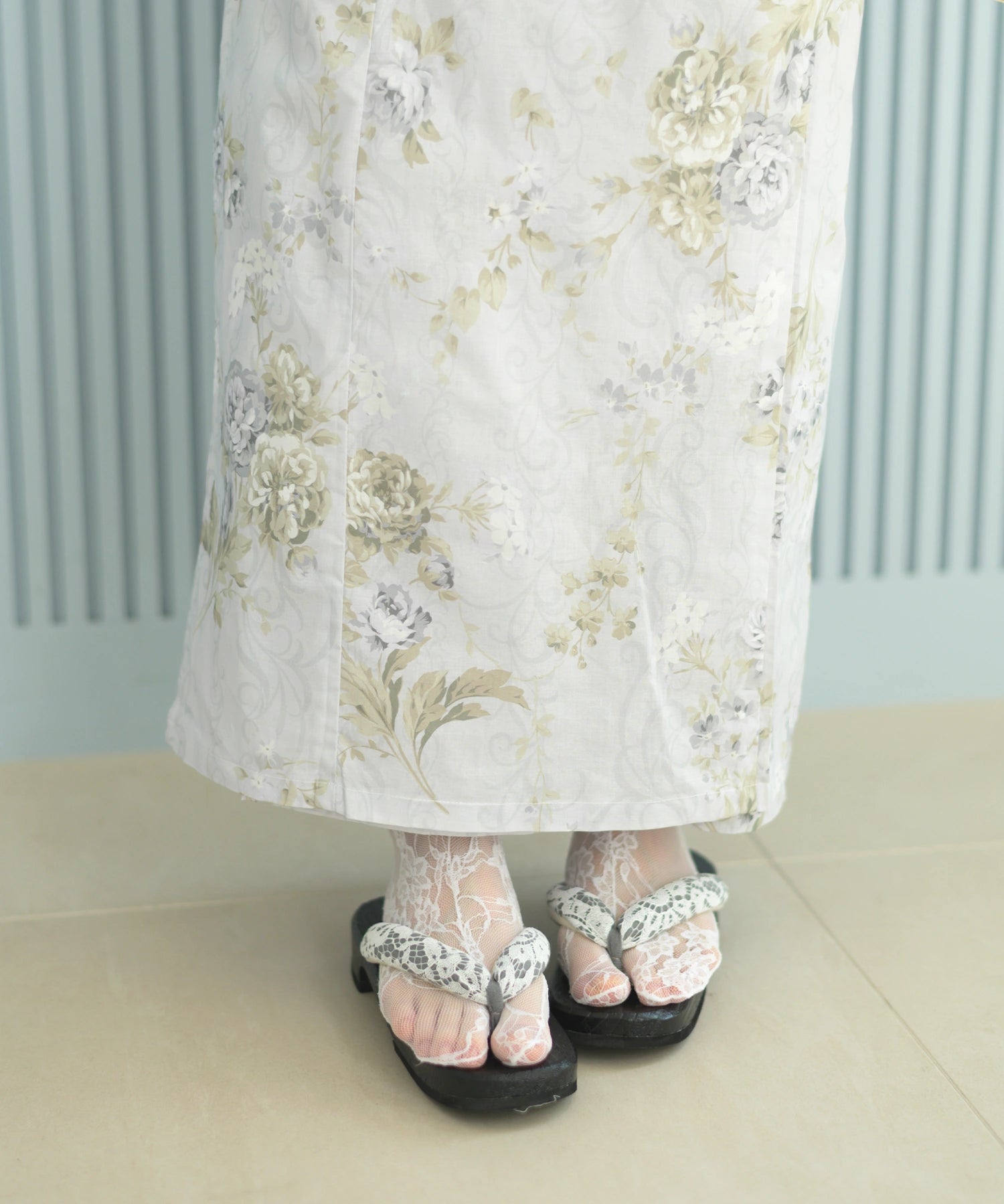 夏恋浴衣 ロココ調まったりミントミルク 下駄付き5点セット(浴衣・兵児帯・腰紐×2・下駄)