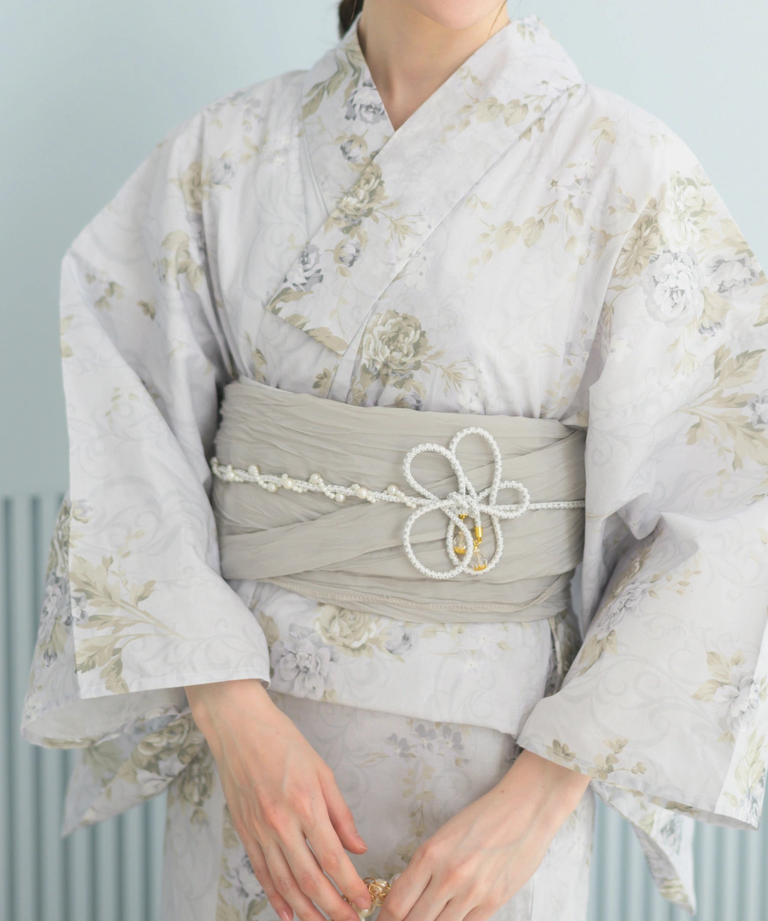 夏恋浴衣 ロココ調まったりミントミルク 4点セット(浴衣・兵児帯・腰紐×2)