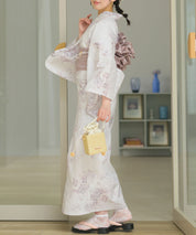 夏恋浴衣 ロココ調ほんわかローズミルク 下駄付き5点セット(浴衣・兵児帯・腰紐×2・下駄)