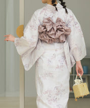 夏恋浴衣 ロココ調ほんわかローズミルク 4点セット(浴衣・兵児帯・腰紐×2)