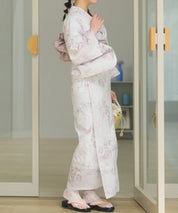 夏恋浴衣 ロココ調ほんわかローズミルク 下駄付き5点セット(浴衣・兵児帯・腰紐×2・下駄)