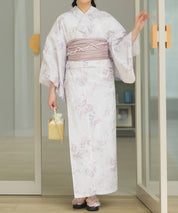 夏恋浴衣 ロココ調ほんわかローズミルク 下駄付き5点セット(浴衣・兵児帯・腰紐×2・下駄)