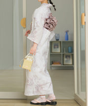 夏恋浴衣 ロココ調ほんわかローズミルク 下駄付き5点セット(浴衣・兵児帯・腰紐×2・下駄)