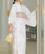 夏恋浴衣 ロココ調ほんわかローズミルク 4点セット(浴衣・兵児帯・腰紐×2)