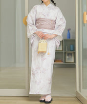 夏恋浴衣 ロココ調ほんわかローズミルク 下駄付き5点セット(浴衣・兵児帯・腰紐×2・下駄)