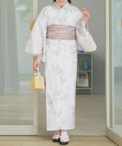 夏恋浴衣 ロココ調ほんわかローズミルク 下駄付き5点セット(浴衣・兵児帯・腰紐×2・下駄)