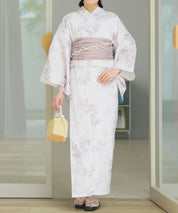 夏恋浴衣 ロココ調ほんわかローズミルク 下駄付き5点セット(浴衣・兵児帯・腰紐×2・下駄)