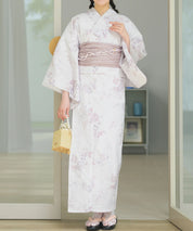 夏恋浴衣 ロココ調ほんわかローズミルク 下駄付き5点セット(浴衣・兵児帯・腰紐×2・下駄)