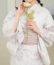 夏恋浴衣 ロココ調ほんわかローズミルク 4点セット(浴衣・兵児帯・腰紐×2)