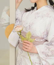 夏恋浴衣 ロココ調ほんわかローズミルク 4点セット(浴衣・兵児帯・腰紐×2)