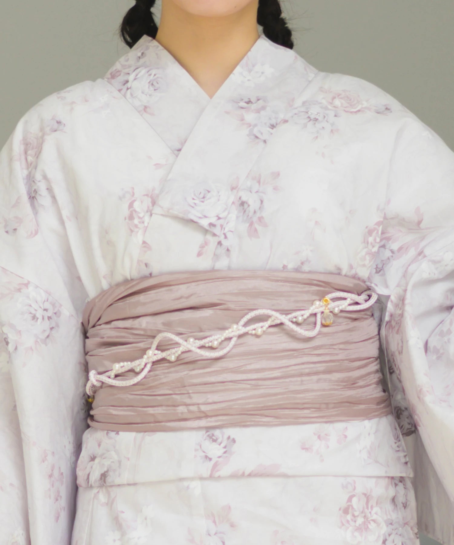 夏恋浴衣 ロココ調ほんわかローズミルク 4点セット(浴衣・兵児帯・腰紐×2)