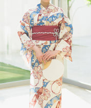 夏恋浴衣 花織りの舞 4点セット(浴衣・兵児帯・腰紐×2)