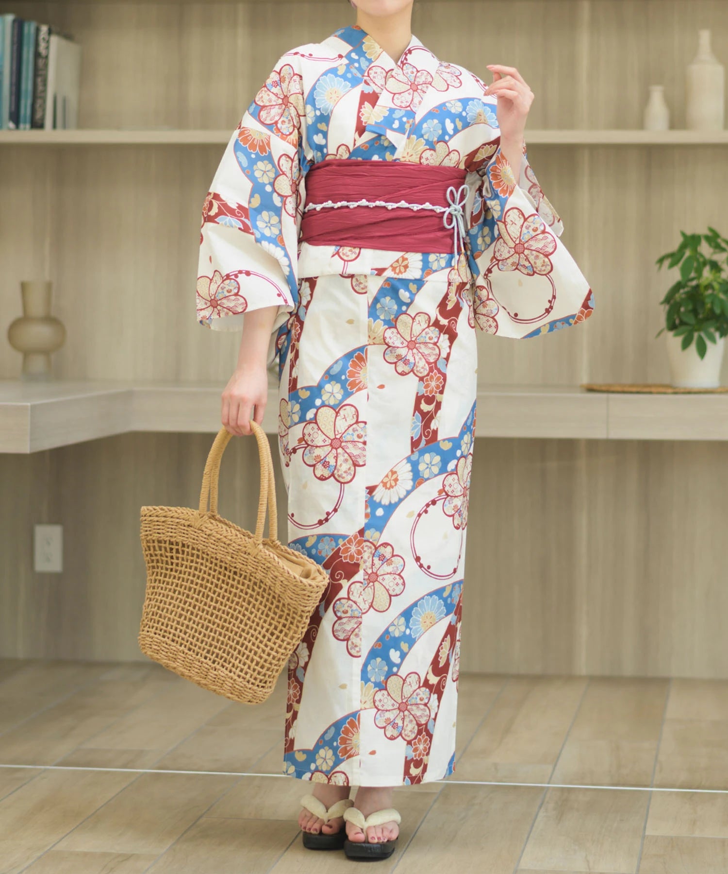 夏恋浴衣 花織りの舞 下駄付き5点セット(浴衣・兵児帯・腰紐×2・下駄)