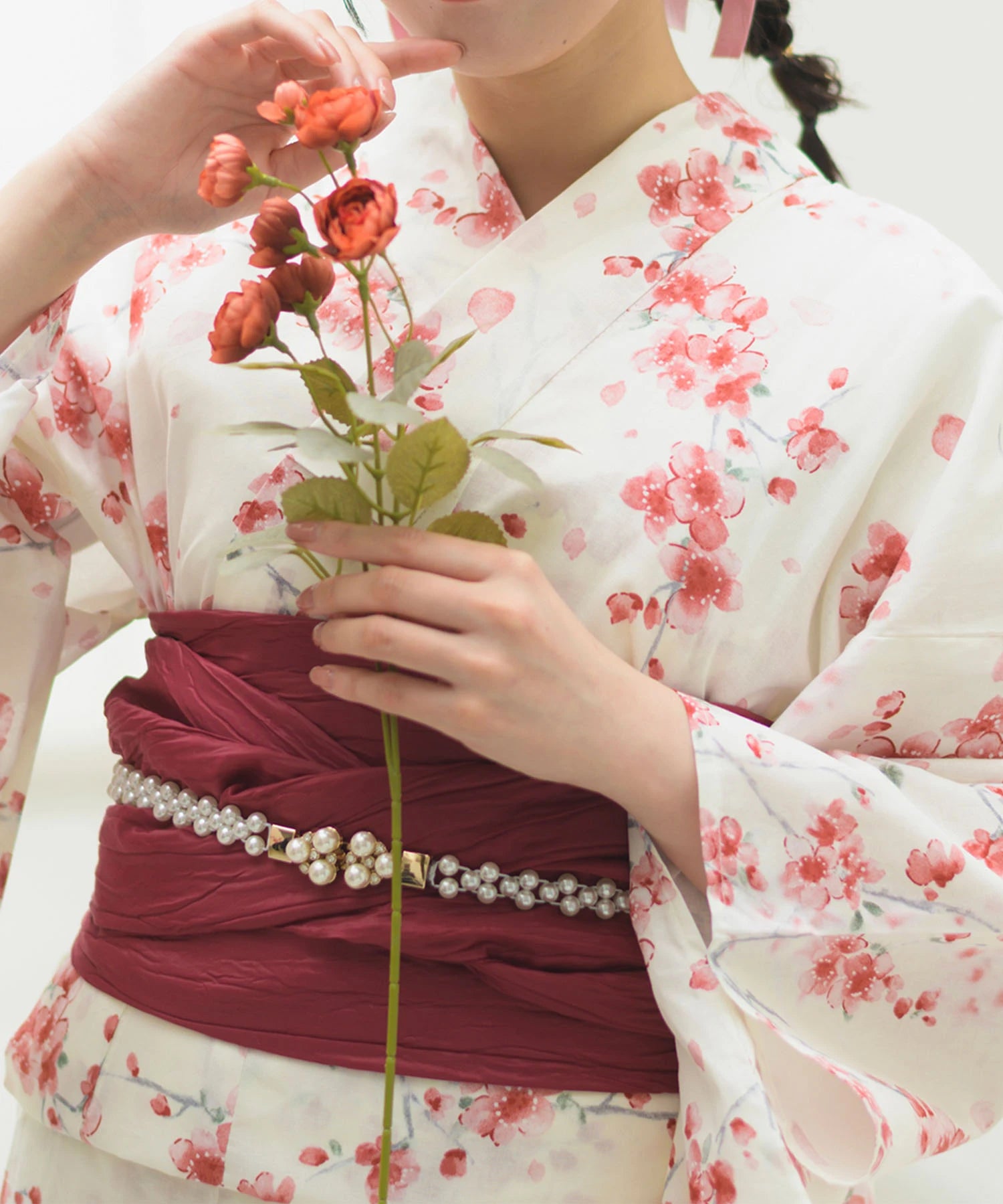 夏恋浴衣 桜霞みやび 4点セット(浴衣・兵児帯・腰紐×2)