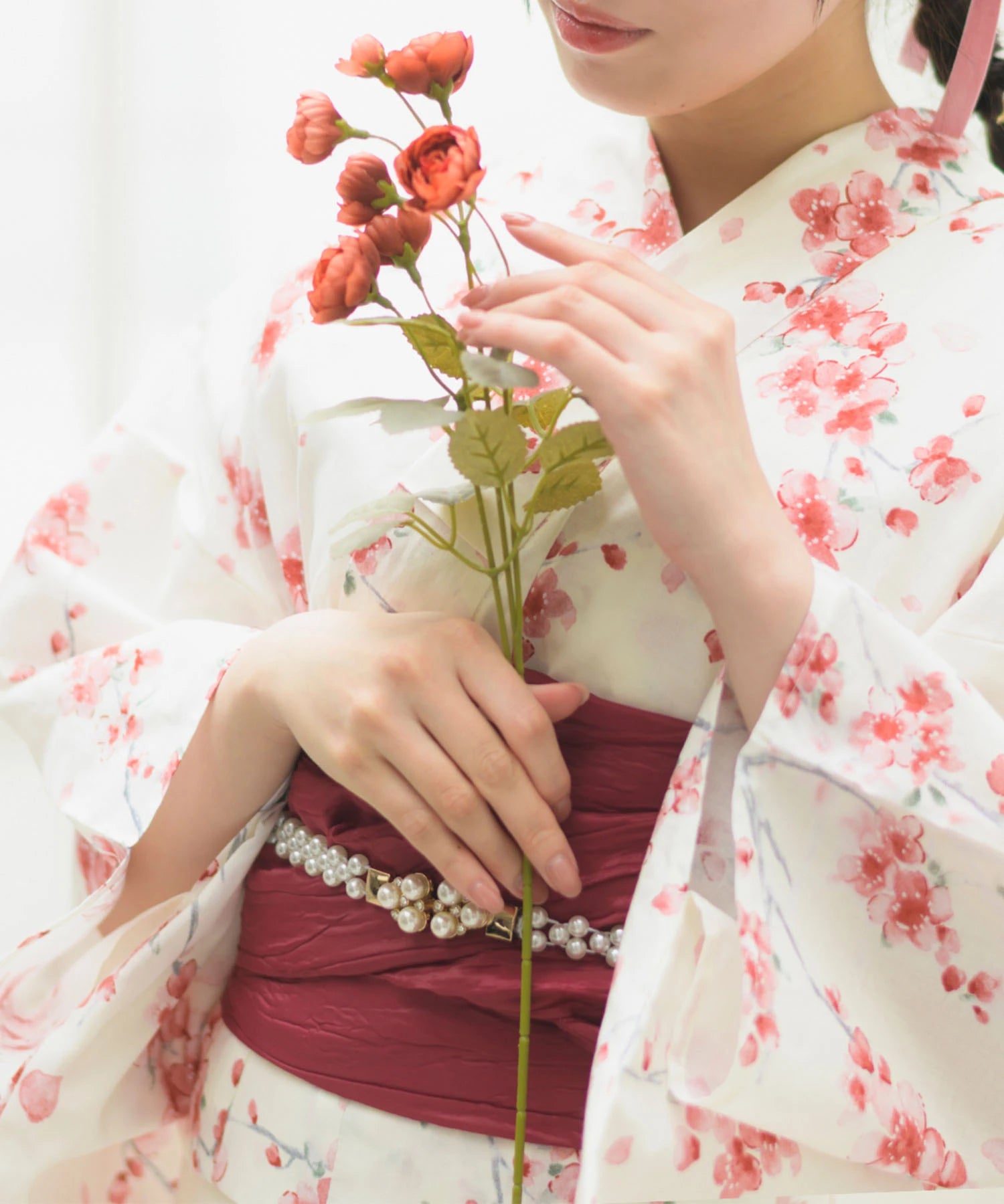 367Mayita 夏物 紗袋帯 全通柄 雪持ち笹 赤丹色 【中古ＡＡ】 夏物 紗袋帯 全通柄お値下げしました367Mayita