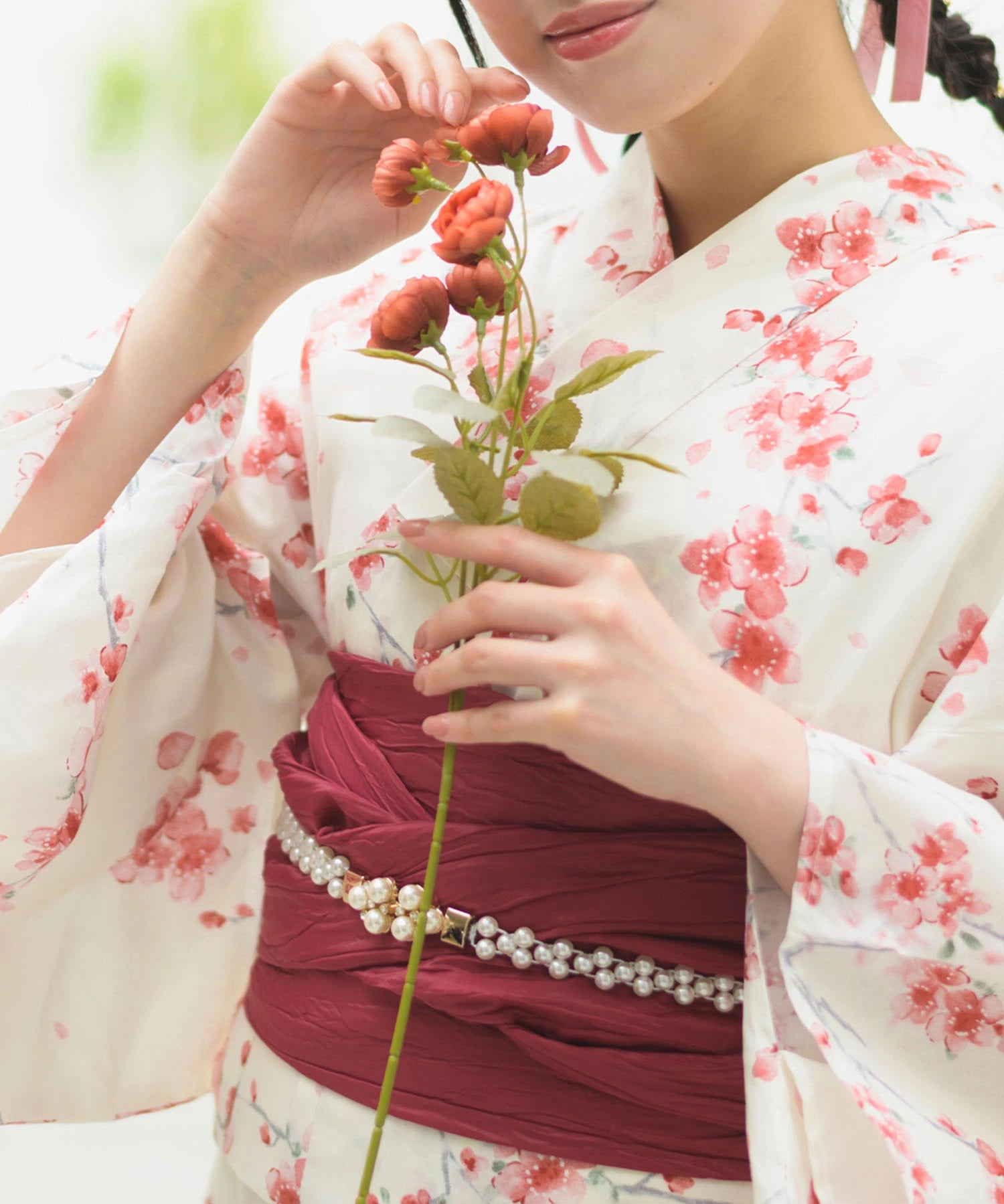 夏恋浴衣 桜霞みやび 4点セット(浴衣・兵児帯・腰紐×2)