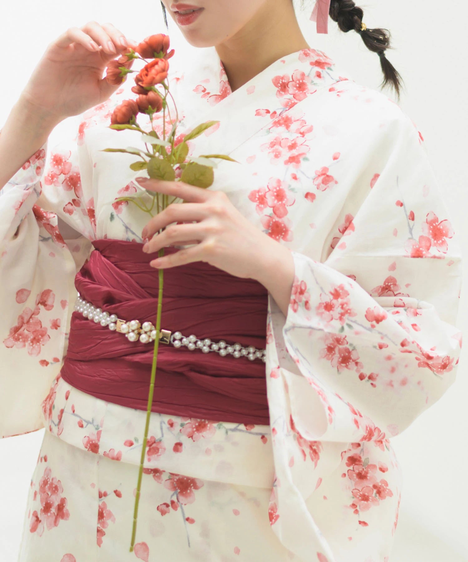 夏恋浴衣 桜霞みやび 4点セット(浴衣・兵児帯・腰紐×2)