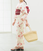 夏恋浴衣 桜霞みやび 下駄付き5点セット(浴衣・兵児帯・腰紐×2・下駄)