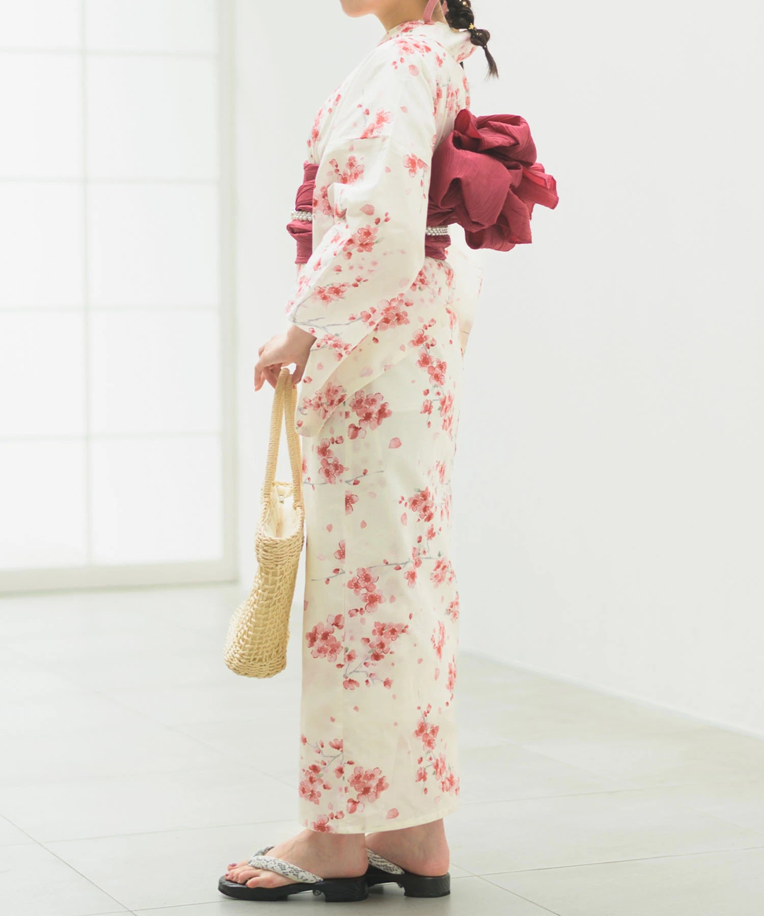 夏恋浴衣 桜霞みやび 下駄付き5点セット(浴衣・兵児帯・腰紐×2・下駄)