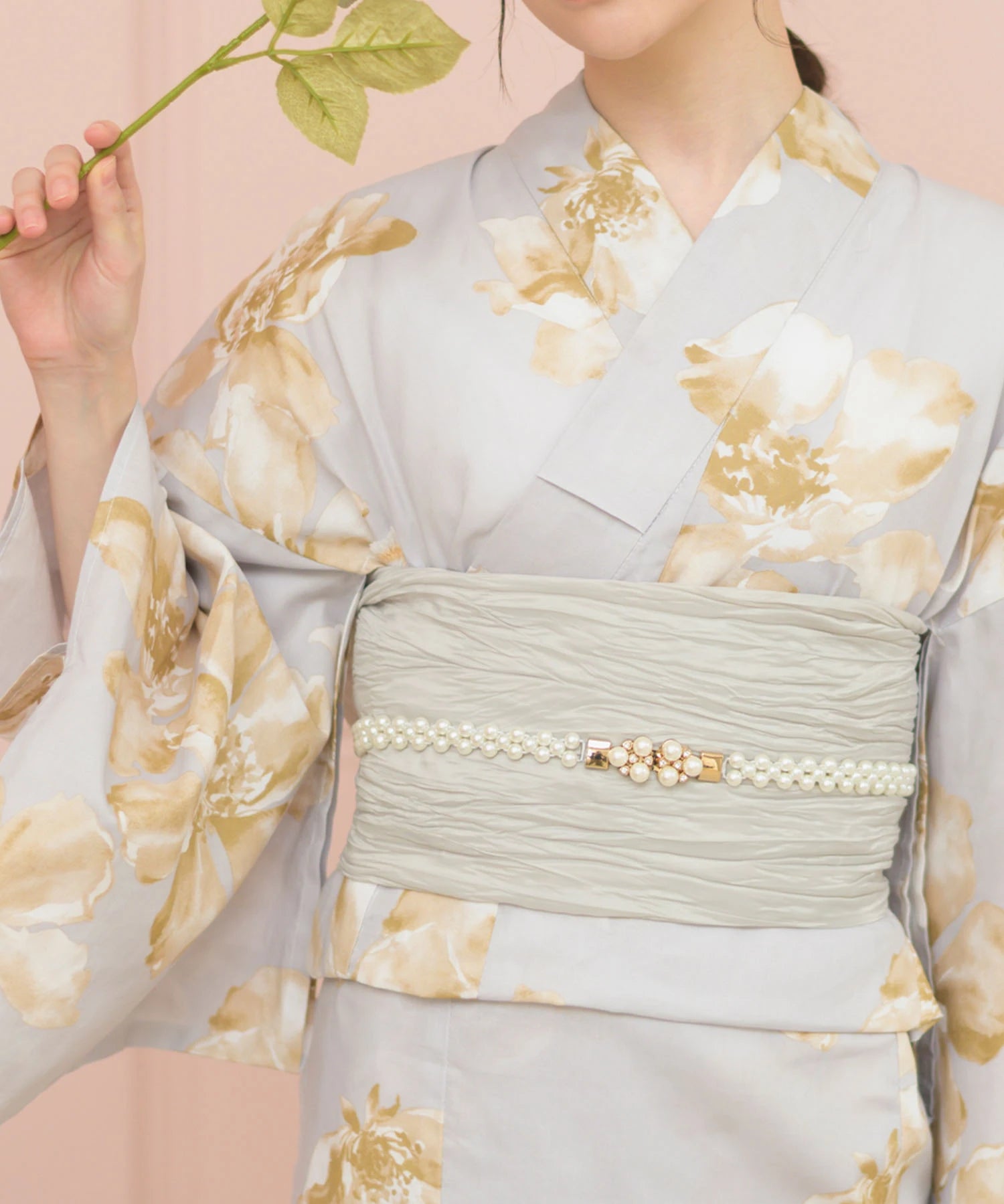 夏恋浴衣 ふわり淡花咲き 4点セット(浴衣・兵児帯・腰紐×2)