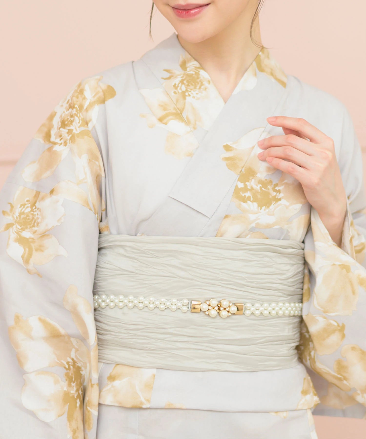 夏恋浴衣 ふわり淡花咲き 4点セット(浴衣・兵児帯・腰紐×2)