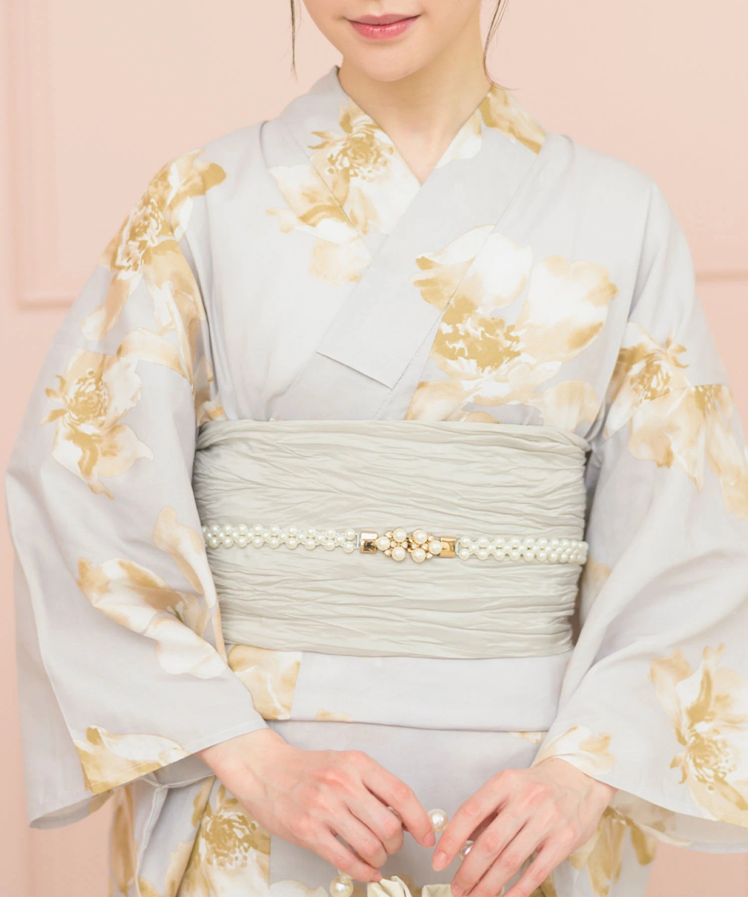 夏恋浴衣 ふわり淡花咲き 4点セット(浴衣・兵児帯・腰紐×2)