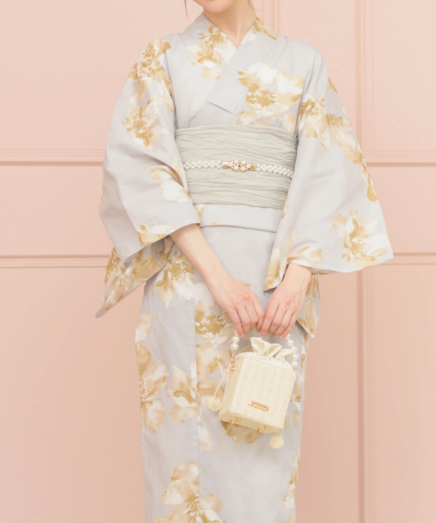 夏恋浴衣 ふわり淡花咲き 4点セット(浴衣・兵児帯・腰紐×2)