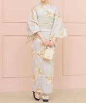 夏恋浴衣 ふわり淡花咲き 下駄付き5点セット(浴衣・兵児帯・腰紐×2・下駄)