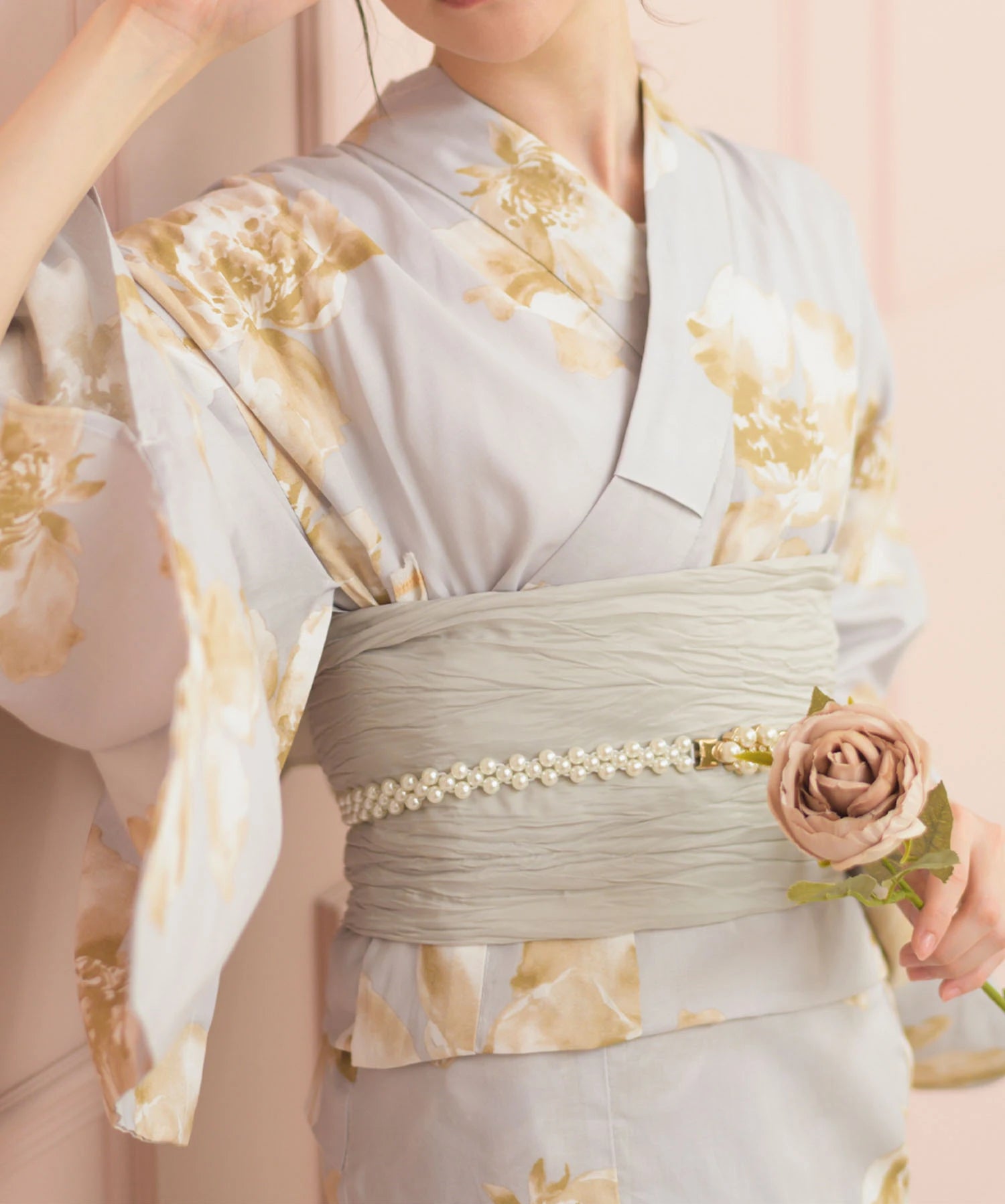 夏恋浴衣 ふわり淡花咲き 4点セット(浴衣・兵児帯・腰紐×2)