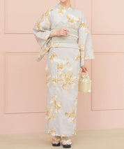 夏恋浴衣 ふわり淡花咲き 下駄付き5点セット(浴衣・兵児帯・腰紐×2・下駄)