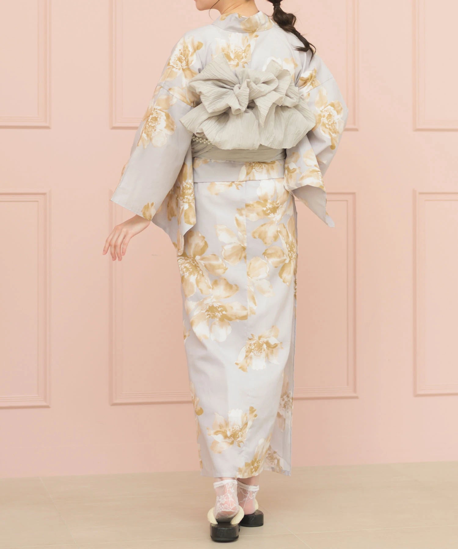 夏恋浴衣 ふわり淡花咲き 下駄付き5点セット(浴衣・兵児帯・腰紐×2・下駄)