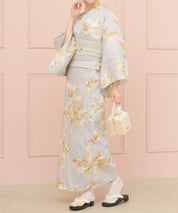 夏恋浴衣 ふわり淡花咲き 下駄付き5点セット(浴衣・兵児帯・腰紐×2・下駄)