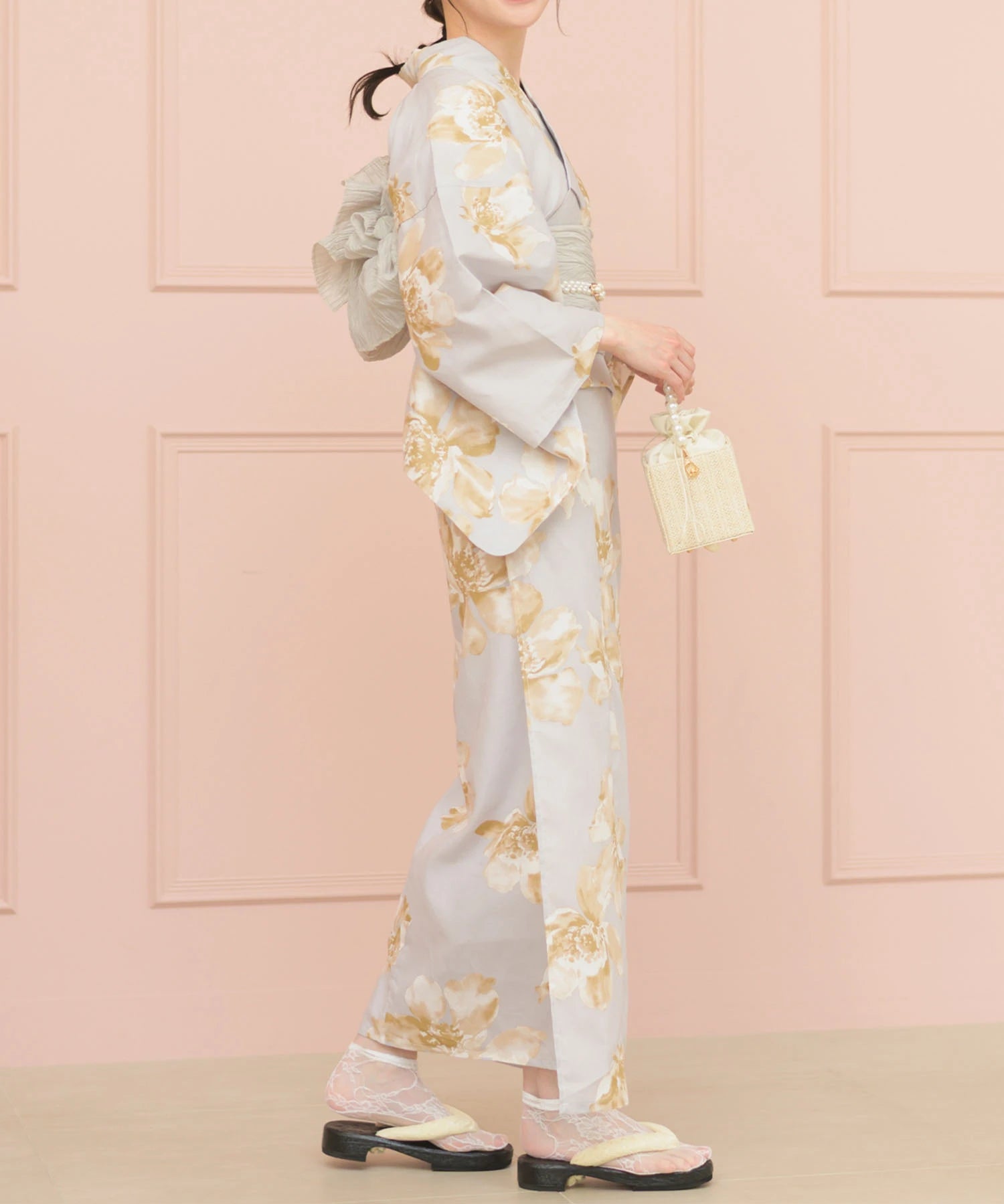 夏恋浴衣 ふわり淡花咲き 下駄付き5点セット(浴衣・兵児帯・腰紐×2・下駄)