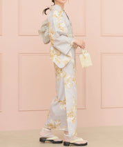 夏恋浴衣 ふわり淡花咲き 下駄付き5点セット(浴衣・兵児帯・腰紐×2・下駄)