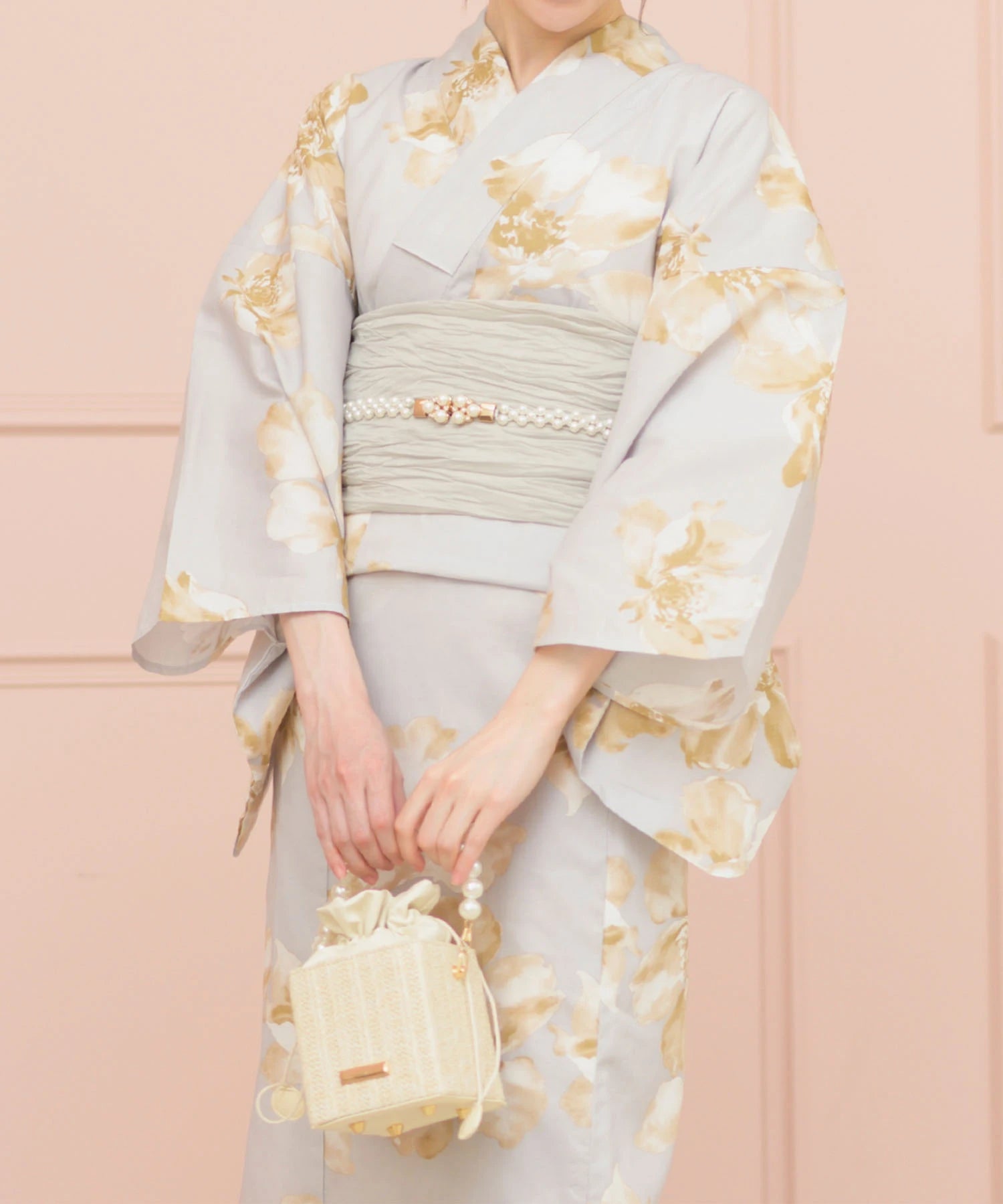 夏恋浴衣 ふわり淡花咲き 4点セット(浴衣・兵児帯・腰紐×2)