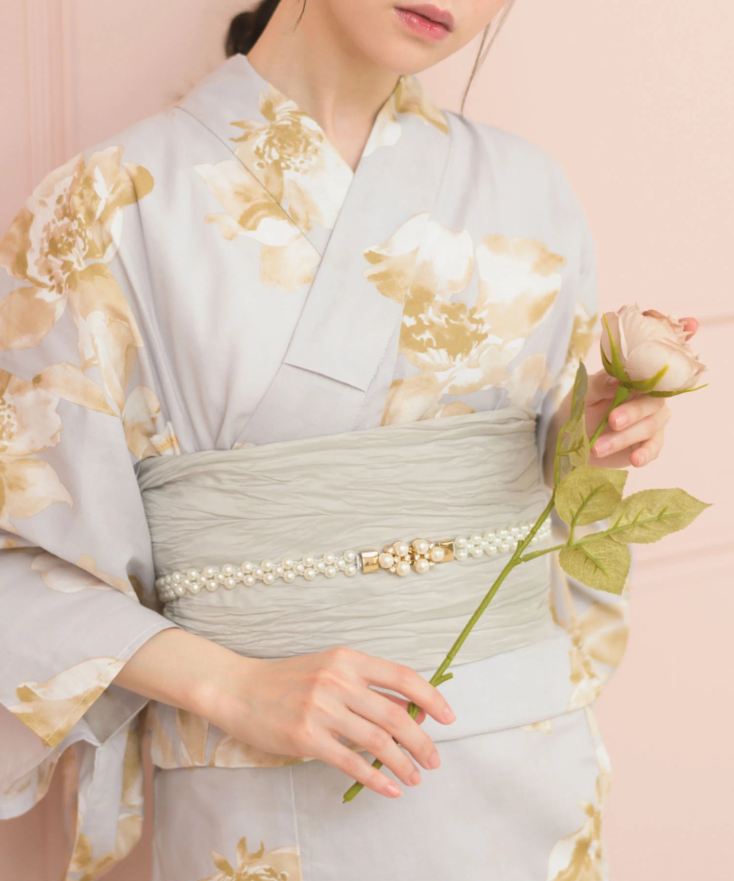 夏恋浴衣 ふわり淡花咲き 4点セット(浴衣・兵児帯・腰紐×2)